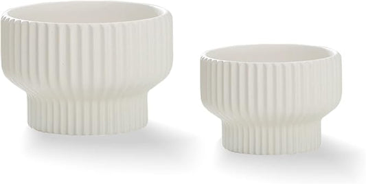 Puoyik 2 Piece Set of Flower Pots 8/6 inches, Ceramic Flower Pots with Drainage Holes, Indoor and Outdoor Plant Flower Planter (7.8/5.9 White)