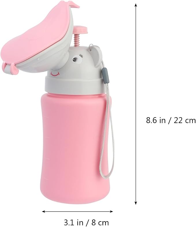 Toddmomy Portable Car Urinal for Girls Kids Travel Pee Bottle Leak-Proof Emergency Potty Training Tool 5.11X3.14X8.66In Cartoon Design