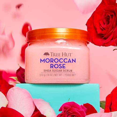 Tree Hut Moroccan Rose Shea Sugar Scrub, Mothers Day Gifts, Exfoliating & Hydrating Body Scrub with Shea Butter & Essential Oils, Smooth & Soften Skin, 18 oz