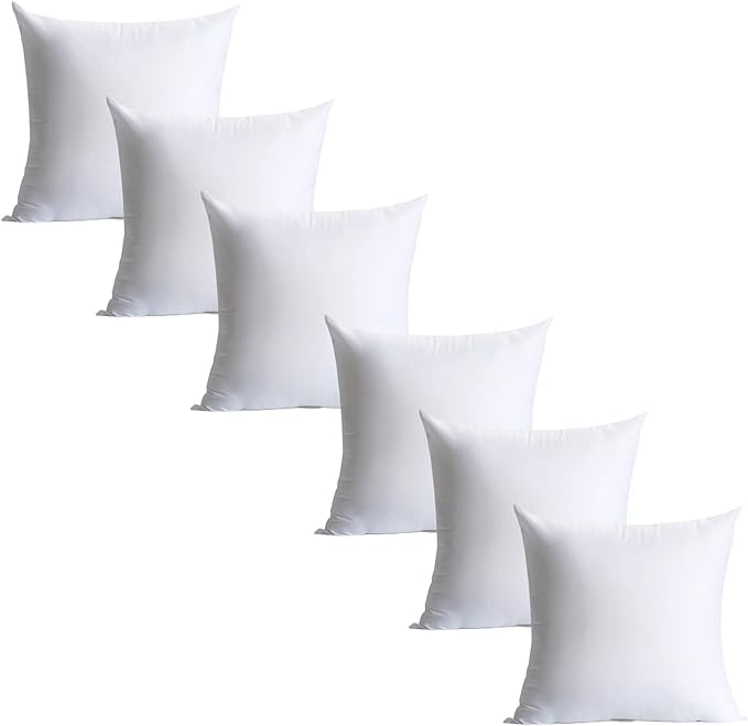 Calibrate Timing 20 x 20 inches Pillow Inserts, Set of 6 Hypoallergenic Brushed Microfiber Liner Down Alternative Filled Square Cushion Throw Pillow