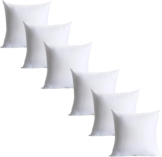 Calibrate Timing 16 x 16 inches Pillow Inserts, Set of 6 Hypoallergenic Brushed Microfiber Liner Down Alternative Filled Square Cushion Throw Pillow