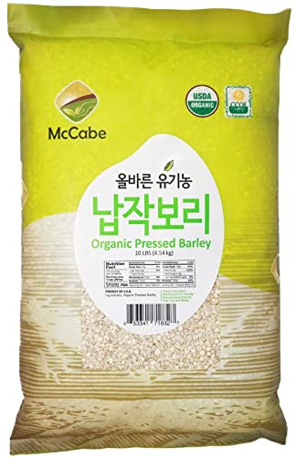 McCabe Organic Pressed Barley - Whole Grain Rolled Barley | USDA and CCOF Certified | Made in USA | 10 lb