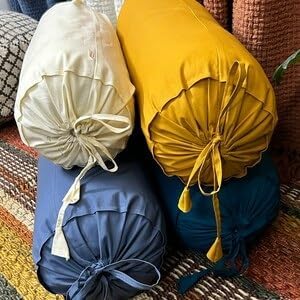Round Bolster Cover Cervical Neck Roll Cotton Pillowcase for Cylindrical Pillow with Drawstring Closure Neck Pillow case 6" x 18" (15 x 45 cm) Grey