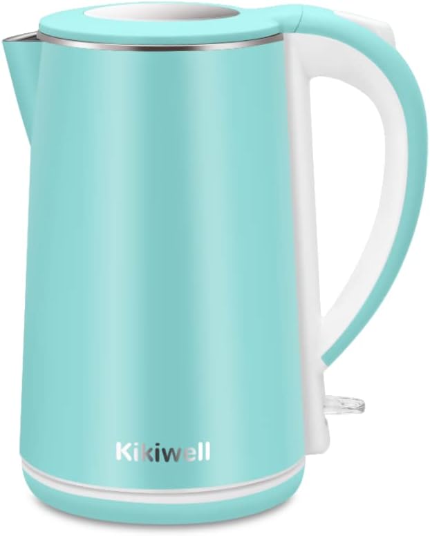 Electric Kettle Stainless Steel for Boiling Water, Double Wall Hot Water Boiler Heater, Cool Touch Electric Teapot, Auto Shut-Off & Boil-Dry Protection, 120V/1200W, 1.8Liter, 2 Year Warranty(Sky Blue)