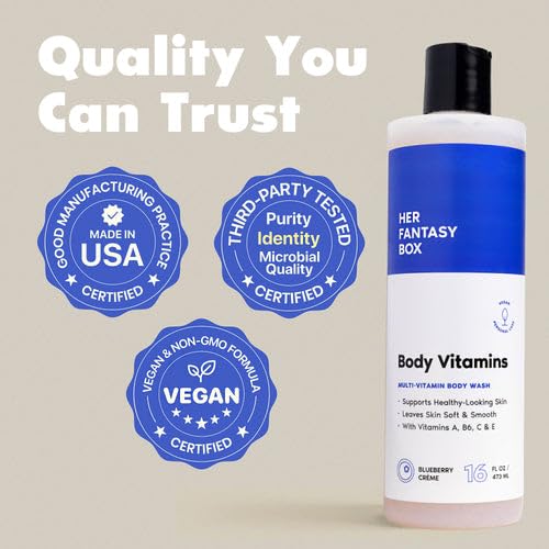 Her Fantasy Box | Body Vitamins Moisturizing Body Wash – Multi-Vitamin Cleanser with Vitamins A, B6, C & E, Hydrating & pH Balanced, Vegan & Cruelty Free, 8 oz