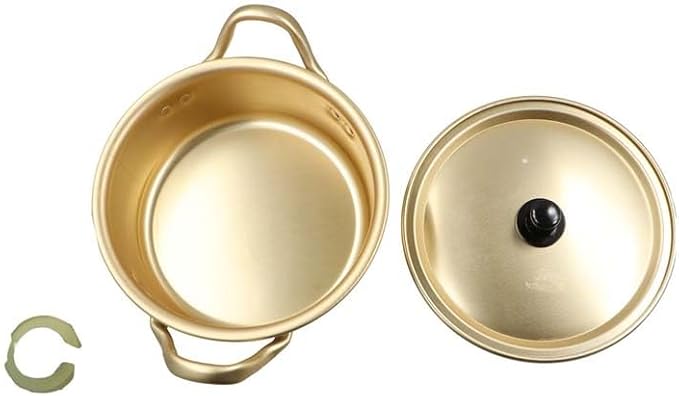 Golden Stainless Steel Ramen Pot with Double Handle, Small Korean Cooking Pot for Soup, Noodle Pot Fast Heating for Kitchen(5.5inch/14cm)