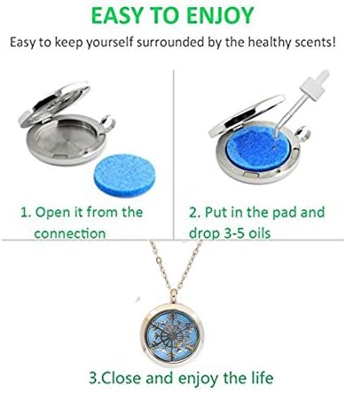 Aromatherapy Essential Oil Diffuser Stainless Steel 30MM Silver Magnetic Locket Pendant with Chain Necklace and Colored Refill Pads & Diffuser Bracelet All in a Velvet Bag (Snowflake3)