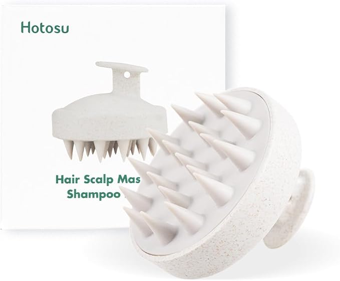 Scalp Massager Brush for Hair Growth – Silicone Scalp Scrubber & Scalp Exfoliator – Manual Scalp Massager Brush for Wet or Dry Use – Hair Massager Scalp Shampoo Brush Tool (Beige)