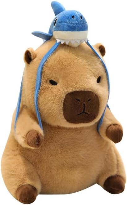 Ditucu Capybara Plush with Shark Backpack 7.8 inch Cute Capibara Stuffed Animal Soft Plushies Toys Gifts for Kids Brown