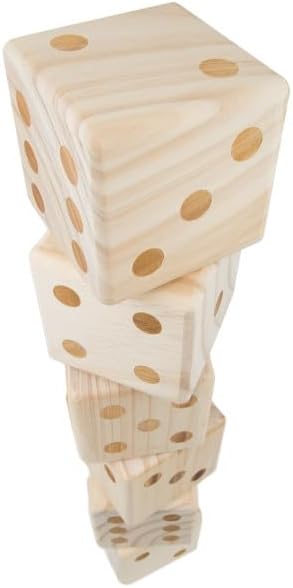 Wooden Yard Dice Set - 6-Pack of 3.5" Giant Playing Dice for Outdoor Games, With Zippered Carrying Case
