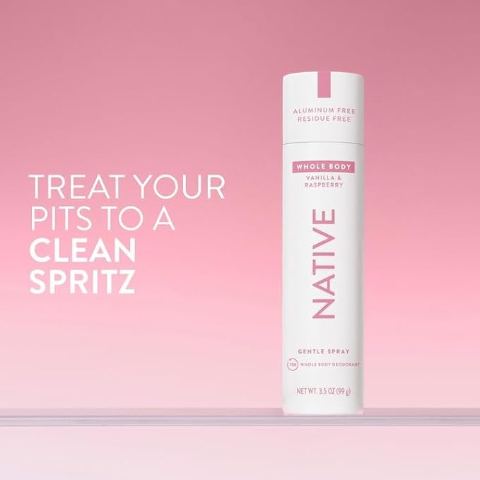Native Whole Body Deodorant Spray for Women, 72 hour Aluminum free Deodorant Spray, Vanilla & Raspberry, 3.5oz with Westside Dispenser Pump