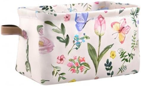 Aslsiy Storage Basket Cute Bright Flowers Easter Nursery Bins Butterfly Pink Canvas Clothes Shelf Basket Laundry Hamper Gift Basket 1 Pcs
