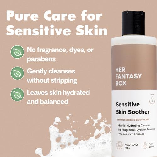 Her Fantasy Box | Sensitive Skin Soother Gentle Body Wash – Fragrance-Free Probiotic Cleanser with Chamomile, pH Balanced, Vegan & Cruelty Free, 16 oz