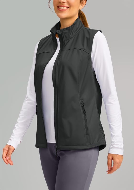 Soothfeel Women's Vest with Zipper Pocekts Lightweight Softshell Sleeveless Jacket Hiking Travel Golf Running Vest for Women
