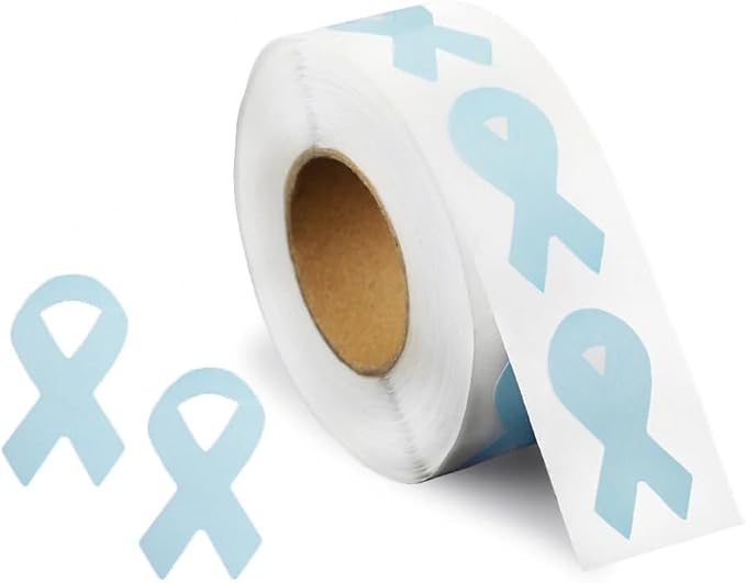 Small Light Blue Ribbon Shaped Awareness Stickers - Perfect for Decoration, Awareness Events, Support Groups and Fundraing - 2 Rolls