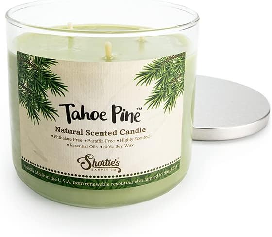Tahoe Pine Scented Natural 3 Wick Candle, Essential Fragrance Oils, 100% Soy, Phthalate & Paraben Free, Clean Burning, 14.5 Oz.