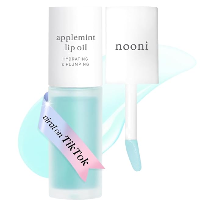 NOONI Korean Lip Oil - Applemint | Long-Lasting, Moisturizing, Plumping, Revitalizing for Dry Lips, Waterproof, No Peel Off, Hydrating, Nourishing Crystal Clear, 0.12 FL Oz