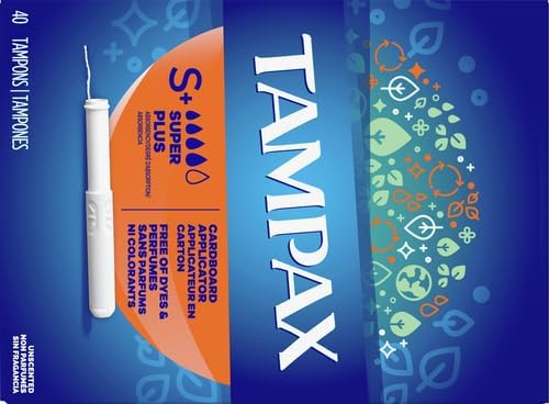 Tampax Cardboard Tampons for Women Super Plus Absorbency, Anti-Slip Grip, LeakGuard Skirt, Unscented, 40 Count (Pack of 4)