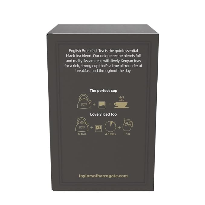 Taylors of Harrogate English Breakfast, Black Tea, Pillow Tea Bags, 50 Count (Pack of 1), Rich, Bright & Malty, Caffeinated, Enjoy Hot or Iced, 50 Teabags