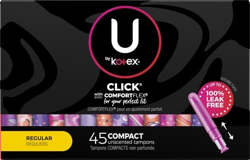 U by Kotex Tampons, Click Compact, Regular Absorbency, Unscented, 45 Count (Pack of 2)