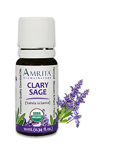Amrita Aromatherapy Organic Clary Sage Essential Oil, 100% Pure Undiluted Salvia sclarea, Therapeutic Grade, Premium Quality Aromatherapy Oil, Tested & Verified, 60ML