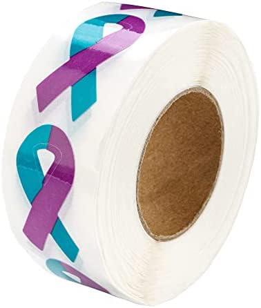 Small Teal & Purple Ribbon Awareness Stickers for Sexual Assault & Suicide Awareness - Perfect for Events, and Fundraising (1 Roll -250 Stickers)