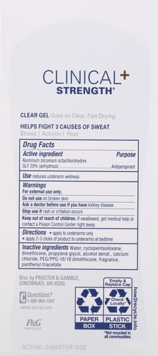 Secret Clinical Strength 100HR Sweat & Odor, Clear Gel Antiperspirant Deodorant for Women, 3X Stress Protection with Hyaluronic Acid, PH Balancing Minerals, Completely Clean Scent, 2.6 oz (Pack of 12)