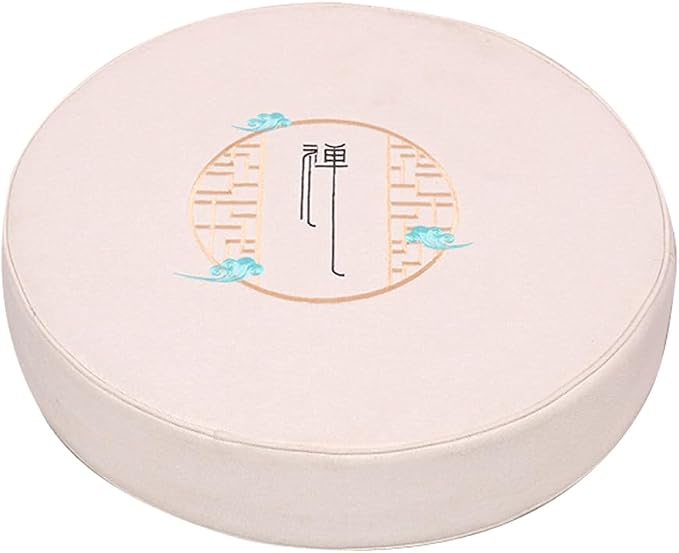 Round Meditation Cushion Mat Set with Washable Cotton Linen Cover, Larger Yoga Mat Bolster Floor Pillows Seating for Adults Meditation Accessories Beige-40cm