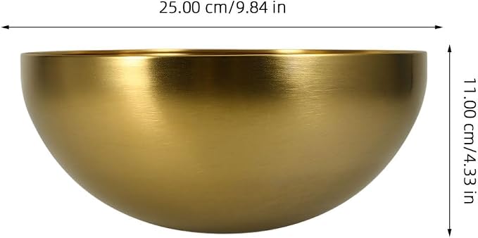 Stainless Steel Salad Bowl Gold Mixing Bowls 10 Inch Nesting Bowl Deep Snack Bowl Korean Large Serving Bowl for Kitchen Mixing Cooking Baking Prepping, 25.00X25.00X11.00CM, Golden