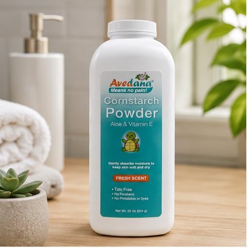Avedana Talc-Free Cornstarch Body Powder with Aloe Vera & Vitamin E, Moisture Absorbing Fresh Scent Powder for Men & Women, No Parabens or Phthalates, 22 oz