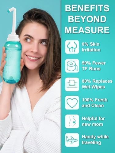 Portable Bidet with Intimate Washcloths - Bidet Sprayer with 2 Nozzle for Wash and Anal Douche, Bottle BPA-Free for Care (Green)