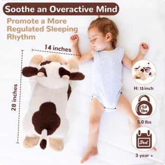 gnomantic Cow Weighted Stuffed Animals - 28 Inch 5 Pounds Weighted Plushies Cow Stuffed Animals - Big Plush Pillow - Cute Plush Toys Gifts for Kids & Adults (28" 5.0 lbs Brown)