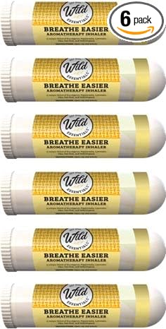 Wild Essentials 6 Pack of Breathe Easier Aromatherapy Nasal Inhalers Made with 100% Natural, Premium Grade Essential Oils, Allergies, Sinus, Clearing