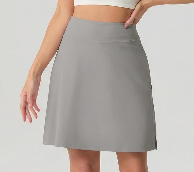 PrinStory 19" Tennis Skirt for Women Athletic Skort with Zipper Pockets | Workout Skort, Built-in Shorts, High Waisted, Split Hem, Knee Lentgh, Golf, Pickleball, Sports