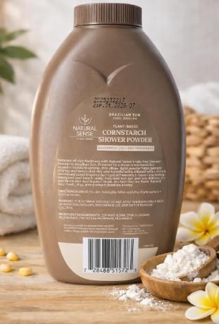 Pack of 1 Natural Sense Shower Powder BRAZILIAN SUN (Soleil Bresilien) Plant-Based Cornstarch Dusting Powder 10 Ounce