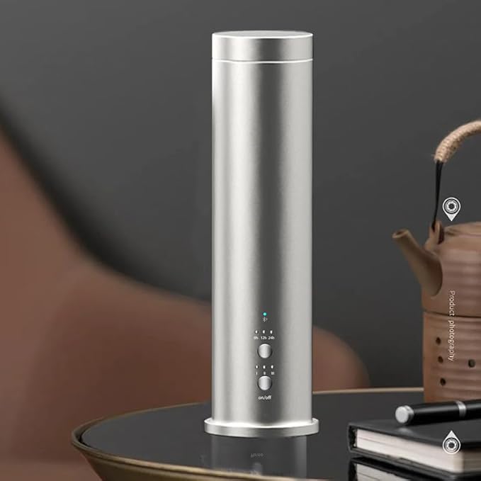 Waterless Essential Oil Diffuser 1000 Sq Ft, Nebulizing Diffuser with Remote & Timer, Adjustable Mist, Mood Light, Plug-in Aromatherapy for Home Office Hotel, Silver M202S
