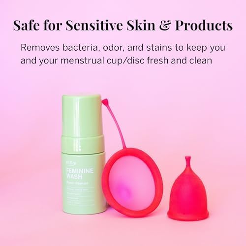 Pixie Feminine Wash – Foaming Cleaner with Natural Ingredients – More Foam Wash in Bottle Than Other Brands – pH Balanced & Plant Based – For Your Menstrual Cups and Discs, TSA Approved 2.5 fluid oz