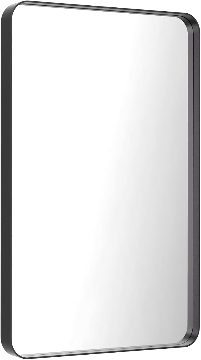 LOAAO 24X36 Inch Black Bathroom Mirror Metal Framed | Rounded Rectangle, Matte Black Bathroom Vanity Mirror, Anti-Rust, Hangs Horizontally or Vertically