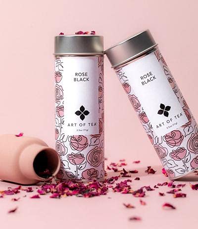 Art of Tea Rose Black Tea 2.5oz Loose Leaf Tin, Premium Floral Black Tea with Rose Petals, Aromatic Full Bodied Black Loose Leaf Tea, Smooth Caffeinated Hot or Iced Tea