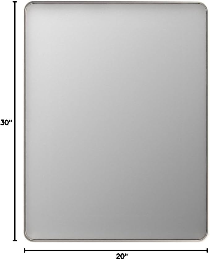 LOAAO 20X30 Inch Brushed Nickel Bathroom Mirror, Rounded Rectangle Silver Metal Frame Mirror, Brushed Nickel, Anti-Rust, Shatter Proof, Hangs Horizontally or Vertically | Rounded Rectangle, Silver Metal Frame, Anti-Rust, Hangs Horizontally or Vertically