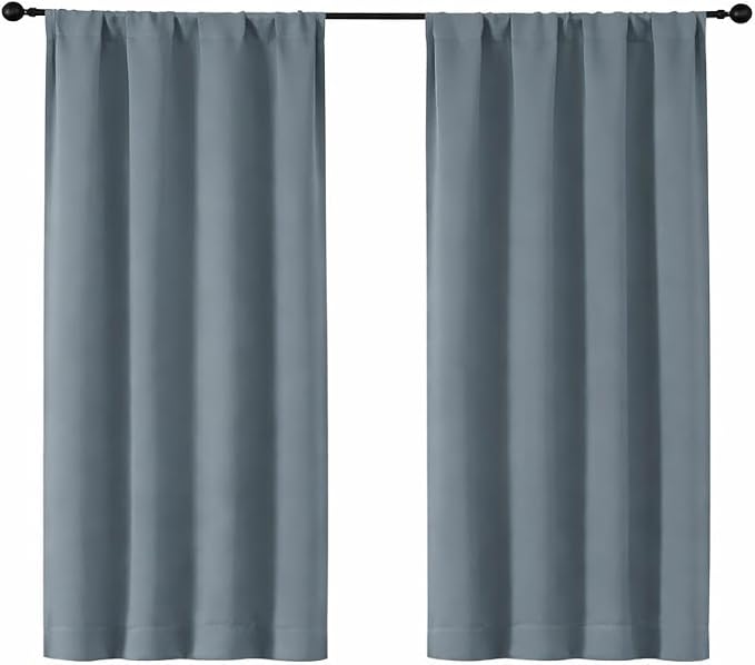 Simplebrand Ava Stone Blue Short Blackout Curtains for Bedroom 45 Inches Long 2 Panels Set, Solid Thermal Insulated, Energy Saving Window Treatment Curtains Blackout Drapes, W40 x L45 Inch, Stone Blue