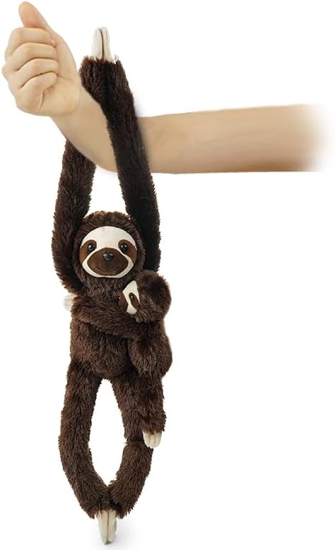 2pcs Sloth Hanging Stuffed Animal Mother with Baby Hanging Plush Toys, Three-Toed Sloth Hooks and Stuffed Animals with Rings for Kids 4-8, Gifts for Boys and Girls