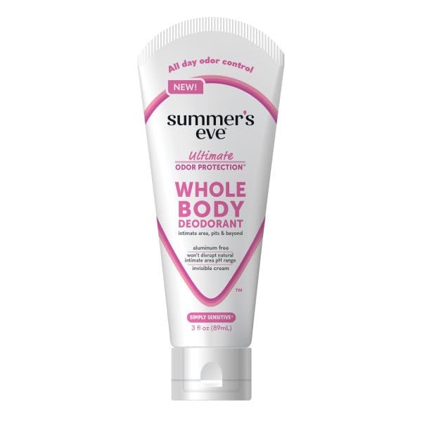 Summer’s Eve Ultimate Odor Protection Whole Body Deodorant Cream & Cleansing Wipes, Fresh Scent, Simply Sensitive & Blissful Escape, Aluminum Free, 3 Ounce Each, 32 Count Wipes (Variety Pack of 4)