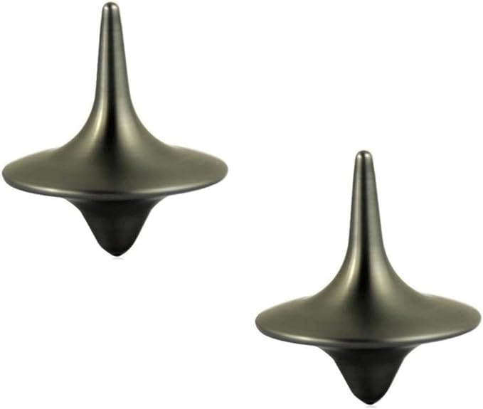 2Pcs Silver Accurate Spinning Top,Forever Spin,Portable Precision Metal Spinner Top Premium Exquisite Perfect Balance Desktop Gyro Toys Vintage Totem Zinc Alloy Toy Desk Little Fidget Toy and Games