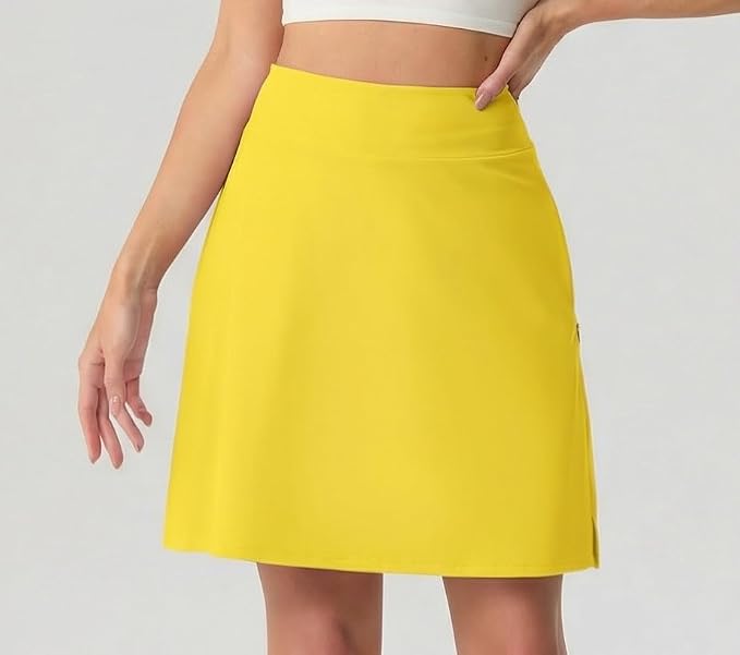 PrinStory 19" Tennis Skirt for Women Athletic Skort with Zipper Pockets | Workout Skort, Built-in Shorts, High Waisted, Split Hem, Knee Lentgh, Golf, Pickleball, Sports