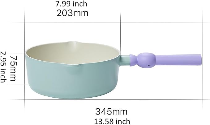 Better Finger Kitchen Nonstick 7 Inch Mini Wok Pan with Handle, Healthy Cooking Ceramic Coating Milk Melting Pot with 2 Pour Spouts, Induction Compatible Multi Cookware, Made in Korea (18cm Wok Pan)