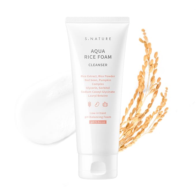 S.NATURE AQUA RICE FOAM CLEANSER | Facial Cleanser, Rice Extract Rice Powder Cleanser with Mild Cleansing, Glycerin,Vegan, Face Wash, Korean Skincareㅣ 160ml 5.4 Fl Oz