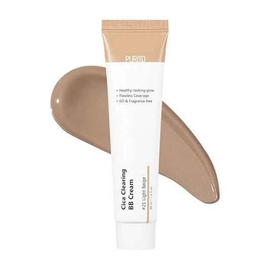 PURITO Cica Clearing BB Cream #21 Light Beige 1 fl.oz / 30ml, Vegan bb cream, tinted