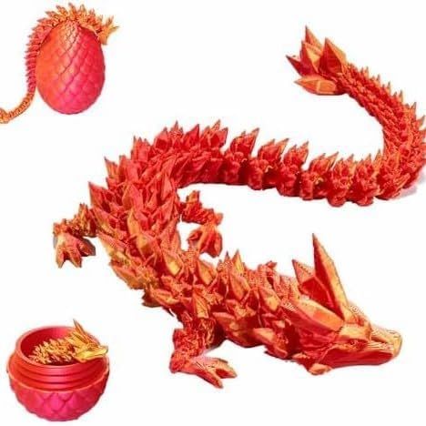 12" 3D Printed Dragon Egg, Cool 3D Printer Articulated Crystal Dragon Toy for Boys Kid Teen, Animals Fidget Toy Dinosaur Eggs for 5-7 4-6 8-12 Year Old Boys Kid Girls