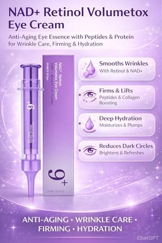 No.9 NADD Retinol Eye Cream with Peptides, Niacinamide & Hyaluronic Acid, Anti-Aging for Dark Circles, Wrinkles & Fine Lines, 0.33 fl oz